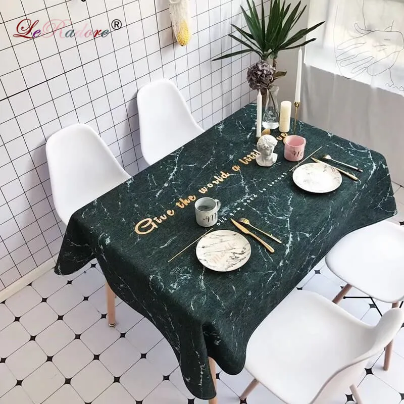 Современная мраморная скатерть LeRadore 100% льняная для обеденного стола покрытие