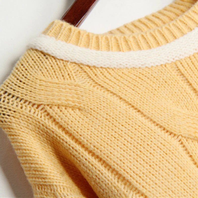 

Women's Winter Loose Pullover Sweater Autumn Twist Knited Contrast Color Patchwork Female O Neck Long Sweater Knitwear