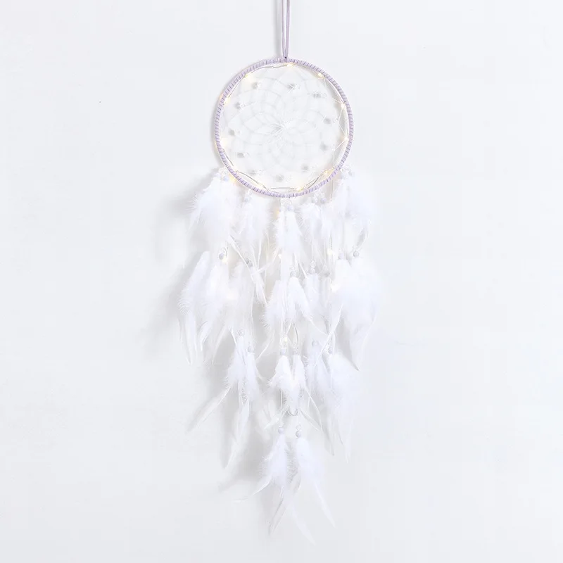 

1 Pcs Dreamcatcher National Feather Ornaments Lace Ribbons Plumage Wrapped Lights Girls Room Decorations