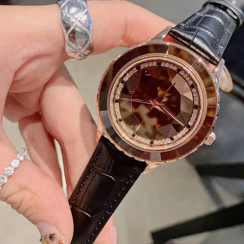 

Multi Angles Refraction Faceted Crystal Watches for Women Waterproof Real Leather Wrist watch Quartz Luxury Brand Fashion Watch