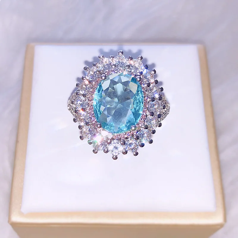Best selling new blue crystal zircon ring women's inlaid topa color jewelry | Украшения и аксессуары