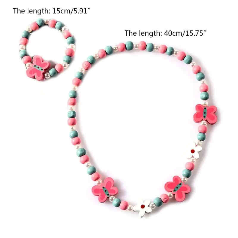 

1 Set Children Kids Mix Color Wooden Beads Necklace Bracelet Princess Jewelry H37A
