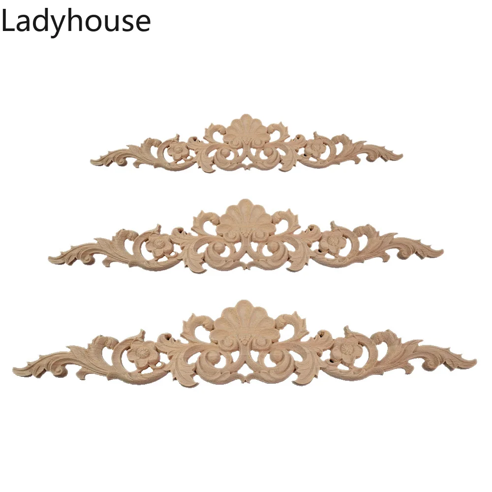 

2PCS 40CM Rectangle Carving Wood Appliques for Furniture Cabinet Unpainted Wooden Mouldings Decal Vintage Home Decor Decorative