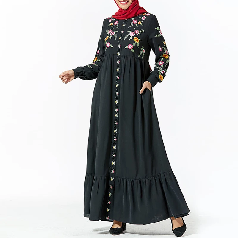 black dress Белое мусульманское платье для женщин Дубай Абая турецкие платья ХИДЖАБ КАФТАН Marocain кафтан халат ислам одежда Абая s Arabische Kleding - Цвет: black dress
