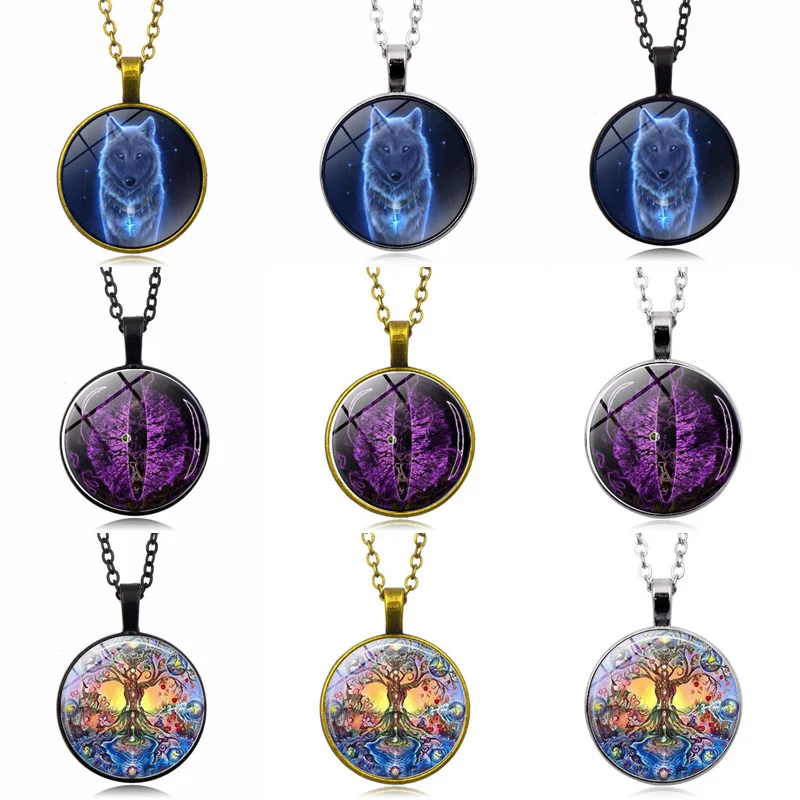 Медная цепочка черного цвета винтажное ожерелье с узором Древа Жизни волка