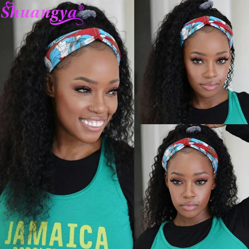 

Shuangya Headband Wig Human Hair Shuangya Hair Water Wave 100% Remy Human Hair Wigs Brazilian Scarf Wig For Black Women Glueless