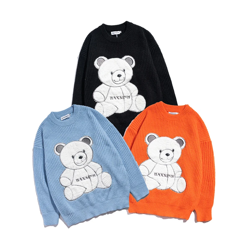 

Streetwear Sweater Men Harajuku Cartoon Bear Print Pullover Men Hip Hop Oversize Fashion Casual Couple Sweaters Mens Clothing