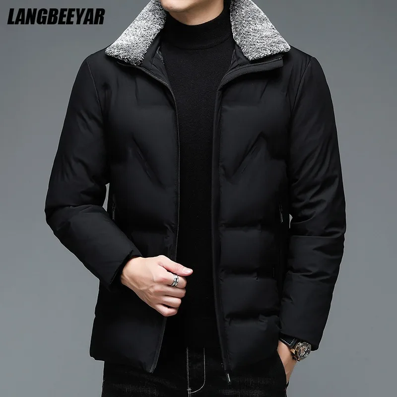 New Brand Casual Fashion Outerwear Men Padded Fur Collar Parkas Jacket Windbreaker Designer Coats Winter Warm Man Clothes