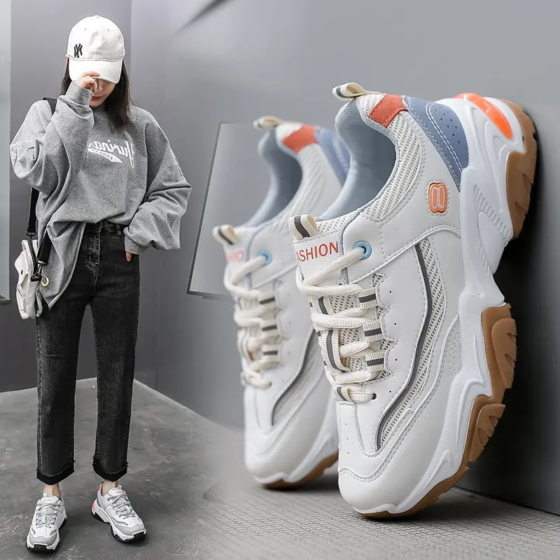 

2021spring new female casual shoes fashion light shoes color matching breathable shoes non-slip outsole shoes outdoor increase40