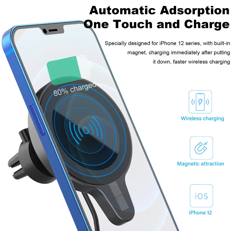 Магнитное автомобильное беспроводное зарядное устройство 2 в 1 для iPhone 12 pro max mini