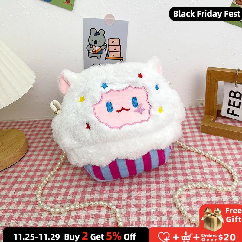 

Cute Rabbit Children's Plush Shoulder Bag Cartoon Pearl Chain Baby Girls Doll Crossbody Bags Kids Princess Accessories Handbags