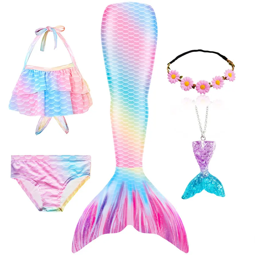

New Kids The Little Mermaid Tails Children Memaid Swimsuit Bikini Bathing Suit Halloween Costume Girll Can add Monofin For Pool