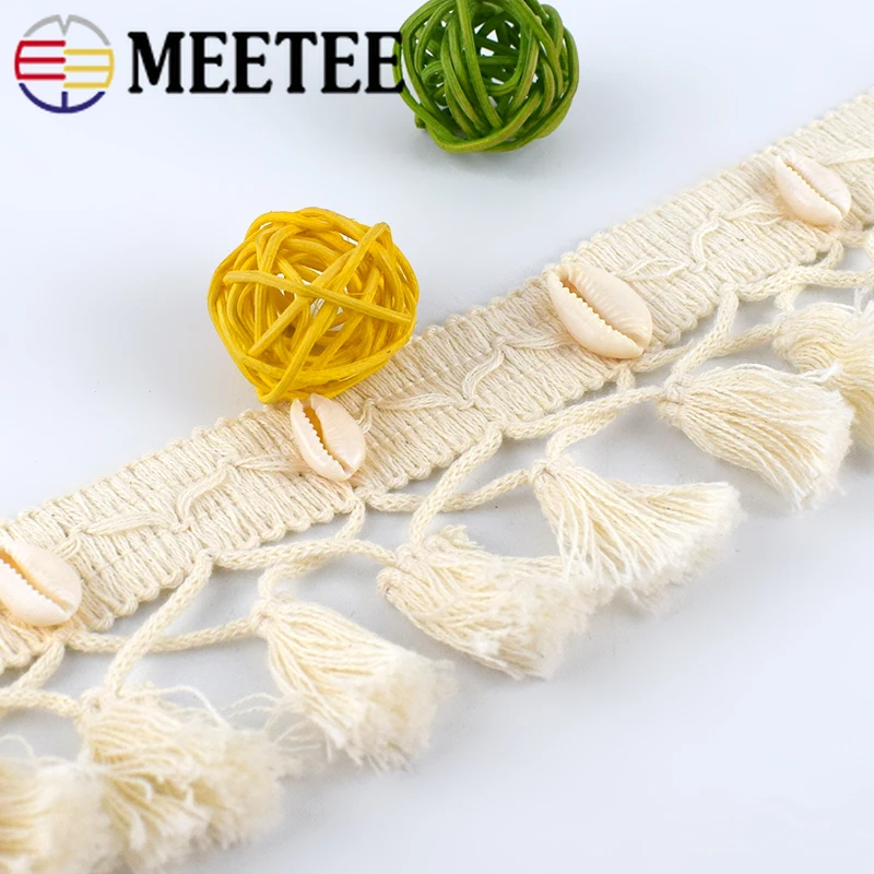 4 метра Meetee 6 см бежевая хлопковая кисточка кружевная отделка ручной работы