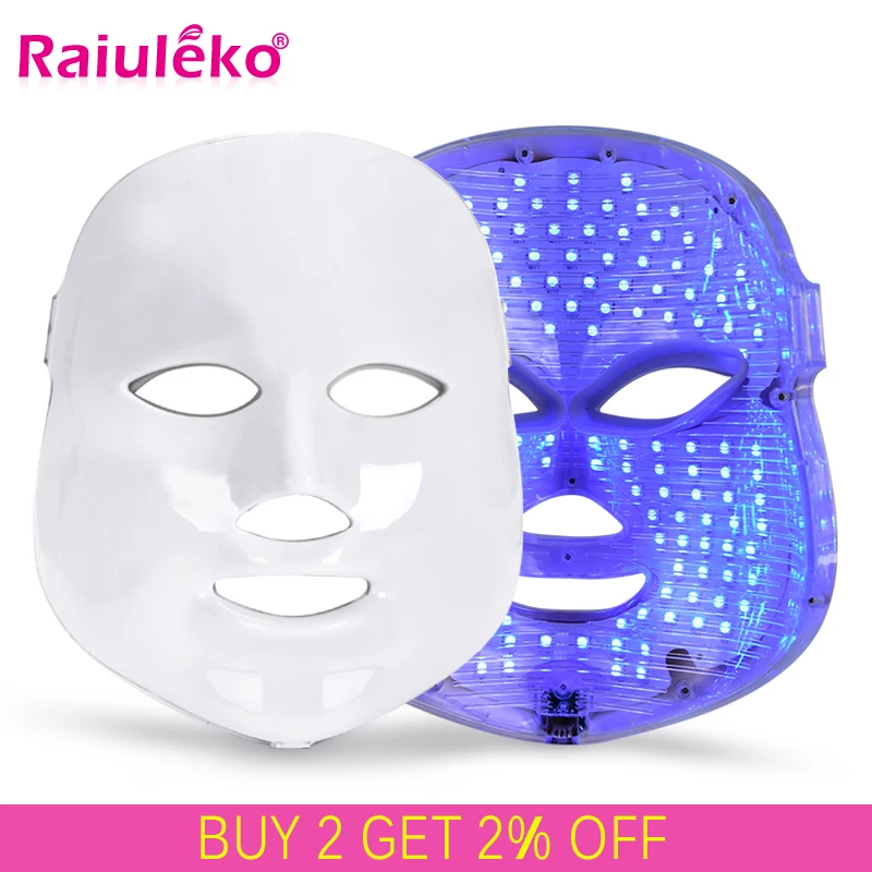 Raiuleko, 7 цветов, светильник, фотон, светодиодный, PDT, маска для лица, терапия, уход за кожей, омоложение, удаление морщин и акне, для дома, спа