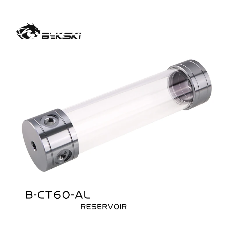 Bykski B-CT60-AL 60mm Cylinder Reservoirs Aluminum Alloy Cover Acrylic Body Diameter 100/150/200/260mm Length |