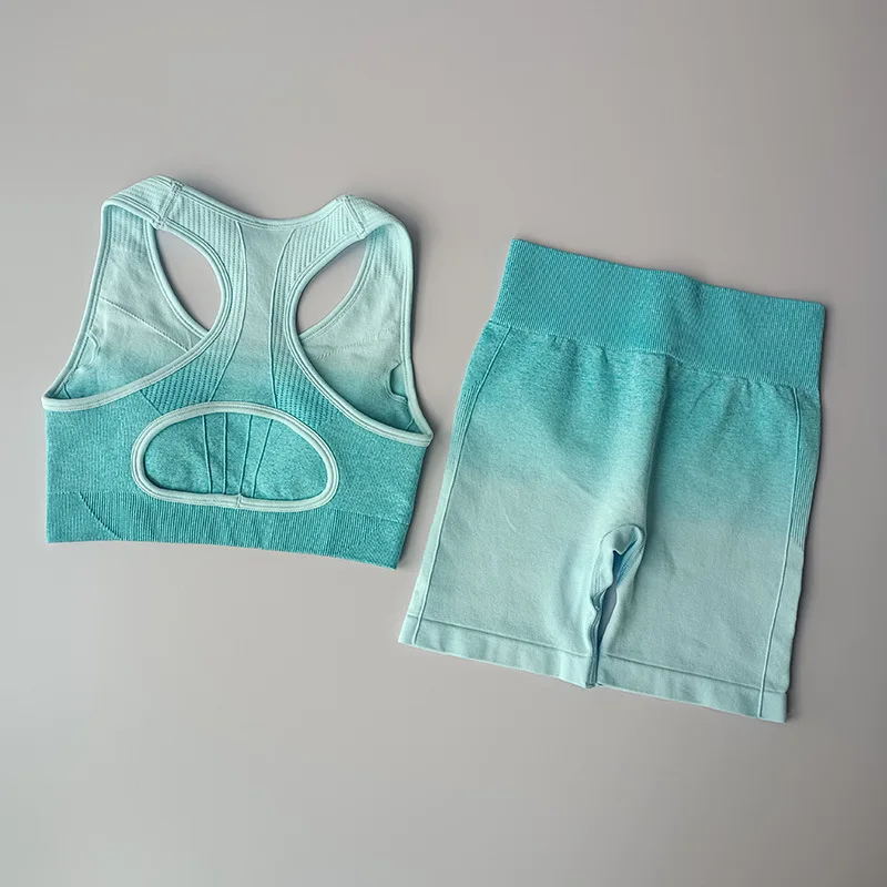 

NORMOV Sets Women Summer Hollow Out Bras And High Waist Elastic Push Up Shorts Suit Seamless Gradient Two Pieces Sets Mujer