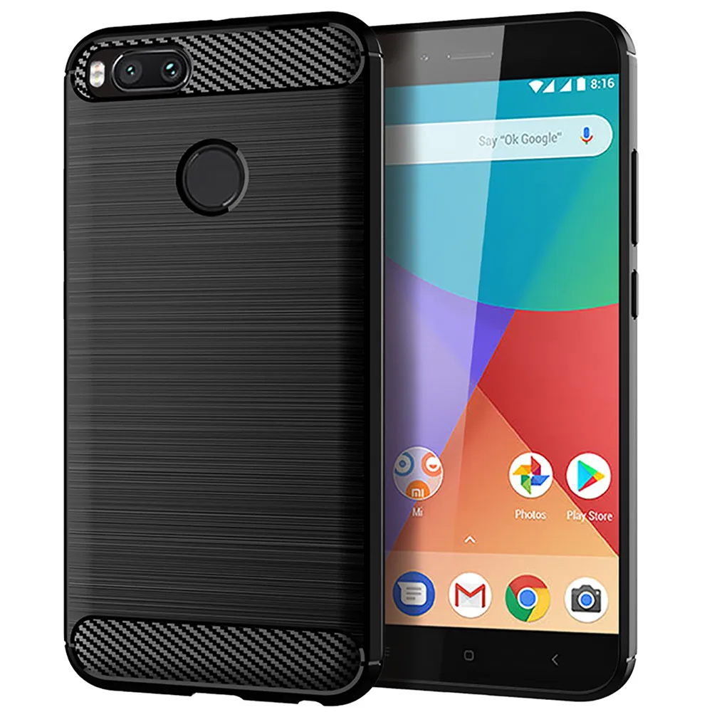 Чехол для Xiaomi Mi A1 A2 A3 Роскошный чехол из углеродного волокна полностью Мягкий