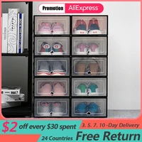 6 pack transparent shoe box shoes organizers thickened foldable dustproof storage box stackable combined shoe cabinet sale