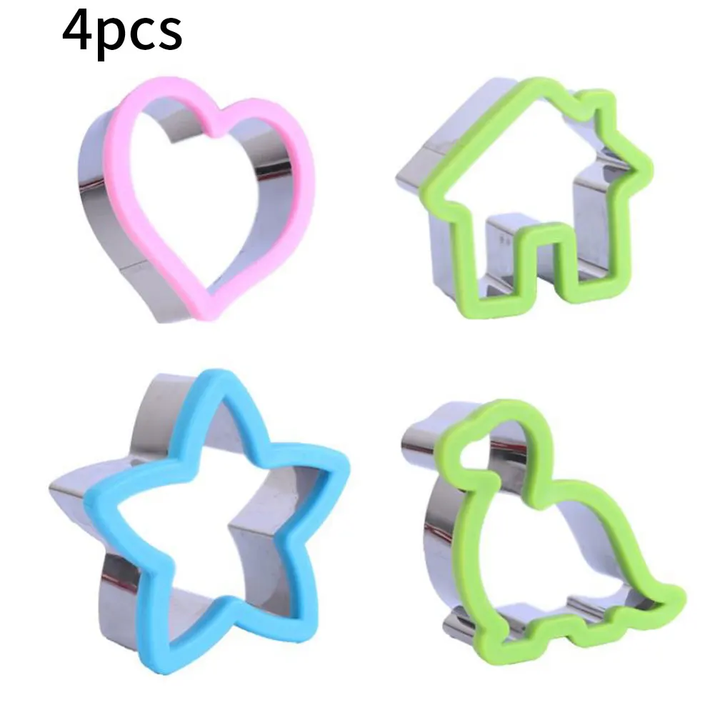 

4PCS Sandwich Cookie Mold Star Dinosaur Shaped Stainless Steel Biscuit Mold With Guards Kitchen Baking Cake Fruit Sandwich Mold
