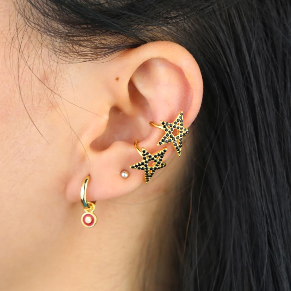 1 комплект из двух предметов без Пирсинг Серьга золотое покрытие черный cz