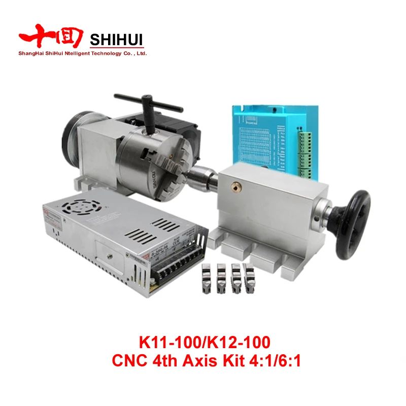 

Nema 23 Stepper Motor (6:1)/Nema 34 Closed Loop Motor 4:1 K12-100mm 4 Jaw Chuck 4th Axis A Aixs Rotary Axis+Tailstock For Router