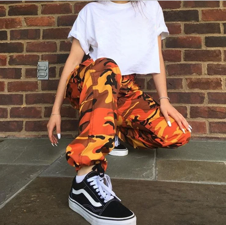 Брюки камуфляжные женские фиолетовые розовые оранжевые спортивные штаны карго