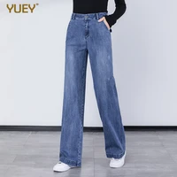 yuey elastic band women stretchy straight denim jeans spring winter euro american oversize casual loose high waist wide leg s
