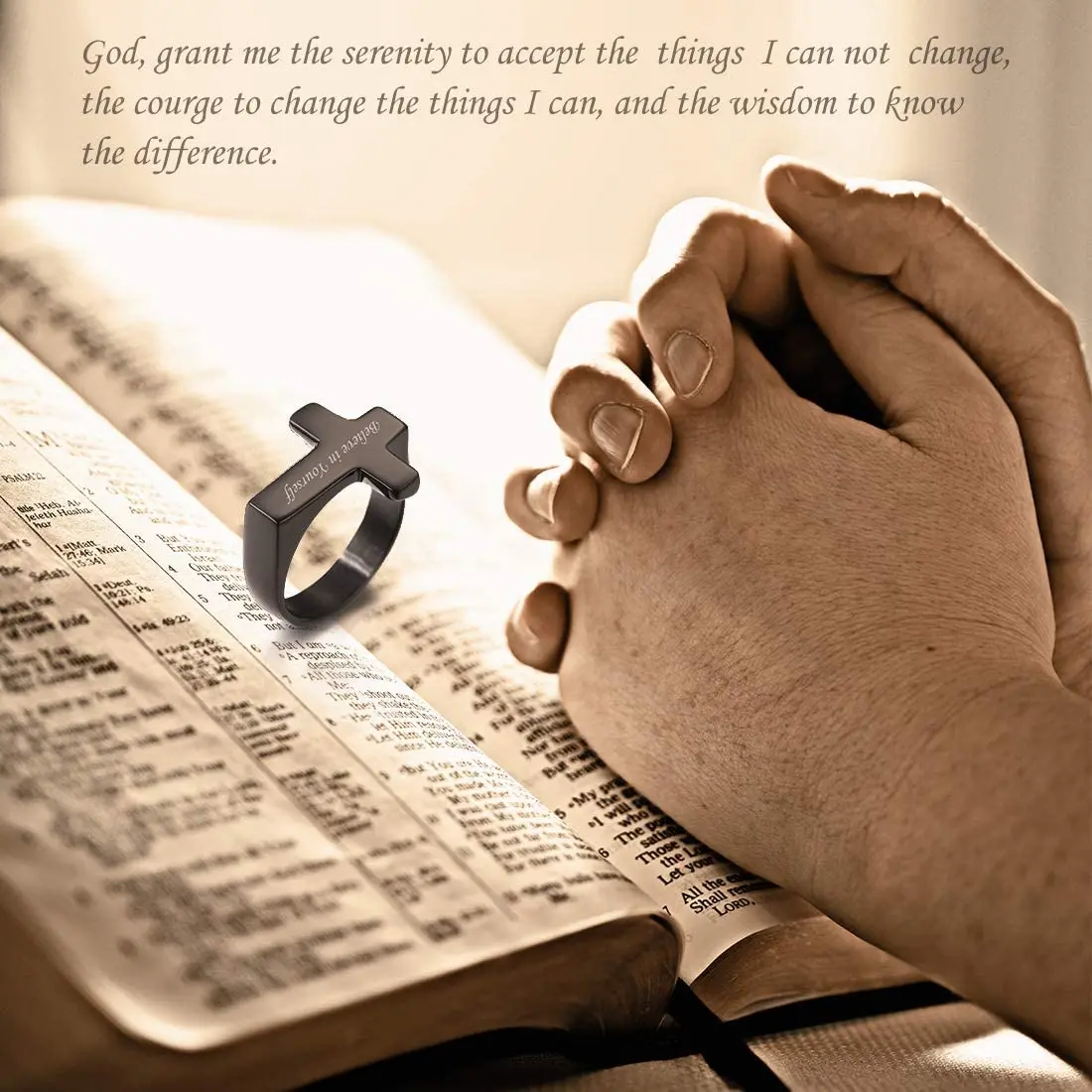 U7 Men Rings Statement Signet Cross Band Ring Gold Color Solid Polished Biker Rings Custom Message Text