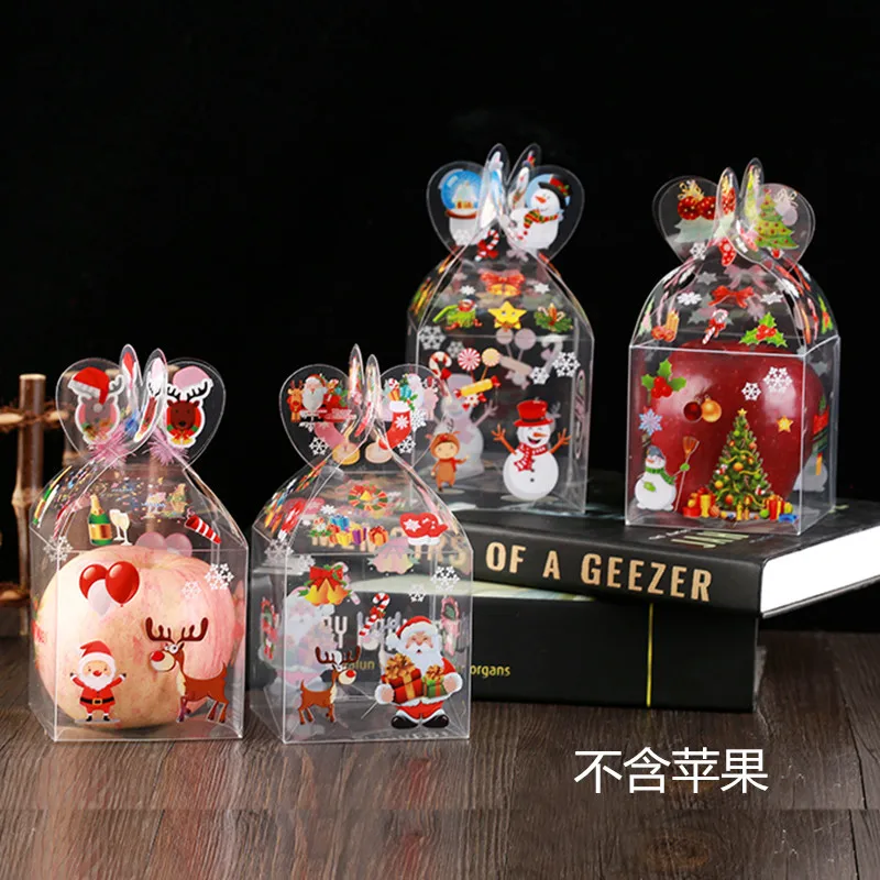 

20Pcs Transparent PVC Christmas Gift Boxes Christmas Decoration Xmas Gifts Packaging Box Santa Claus Snowman Candy Apple Boxes