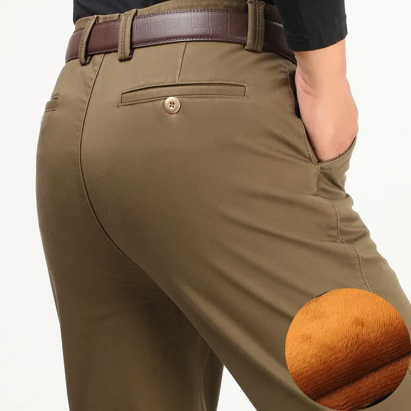 

New Winter Plus Velvet Casual Pants Men Trousers Business Suit Pants Thick Fleece Cotton Loose Straight Trousers Keep Warm