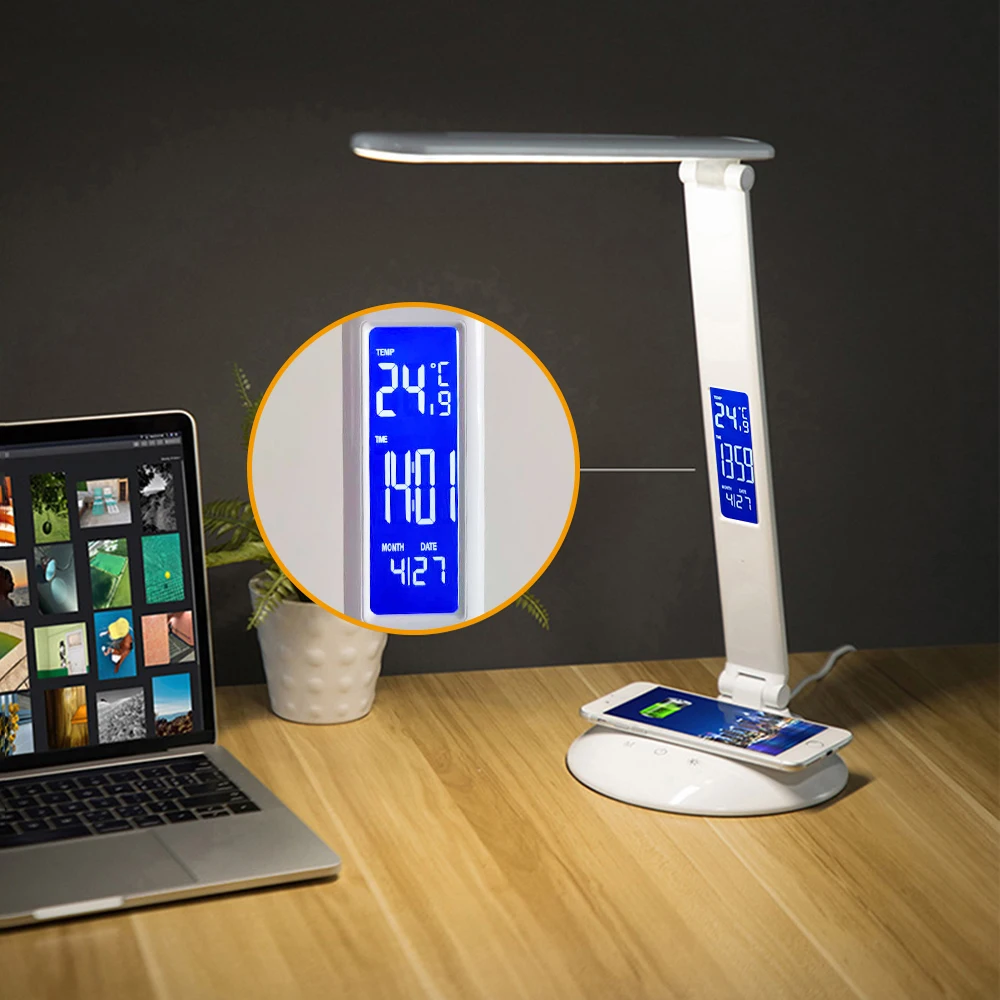 

LED Desk Lamp with Wireless Charger, USB Charging Port, Desk Lighting with 3 Brightness Level, 3 Lighting Modes, Dimmable Eye-Ca