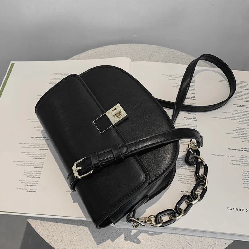 

Burminsa Semicircle Saddle Chain Crossbody Bags For Women Brand Designer Twist Lock High Quality Flap Female Shoulder Bags 2021