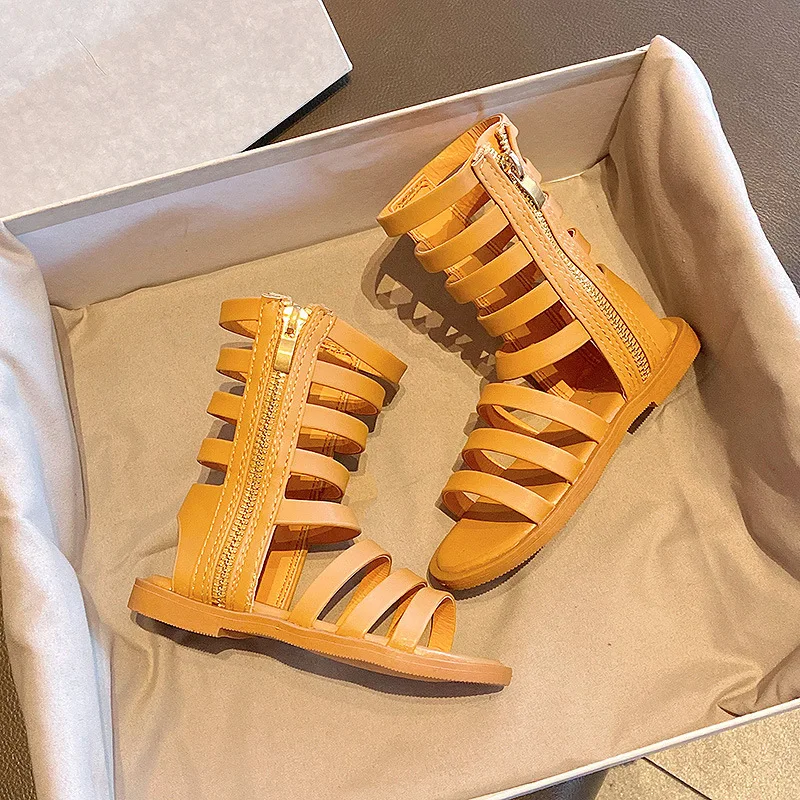 

Flat Heels Girls Sandals 2021 Soft Little Girl Shoes Gladiator Style Children's Roman Princess Sandals Size 21-37