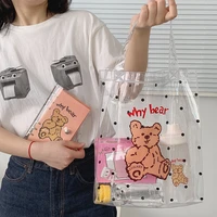 new korea ins cartoon transparent shopping shoulder bags for women girls casual kawaii three bear summer beach handbag totes