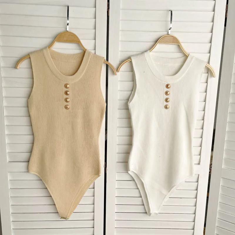 

Amolapha Women 2021 Summer Trendy Sexy Casual Sleeveless Knitted Bodysuits Skinny Slim Playsuits Ladies Streetwear Mujer Tops