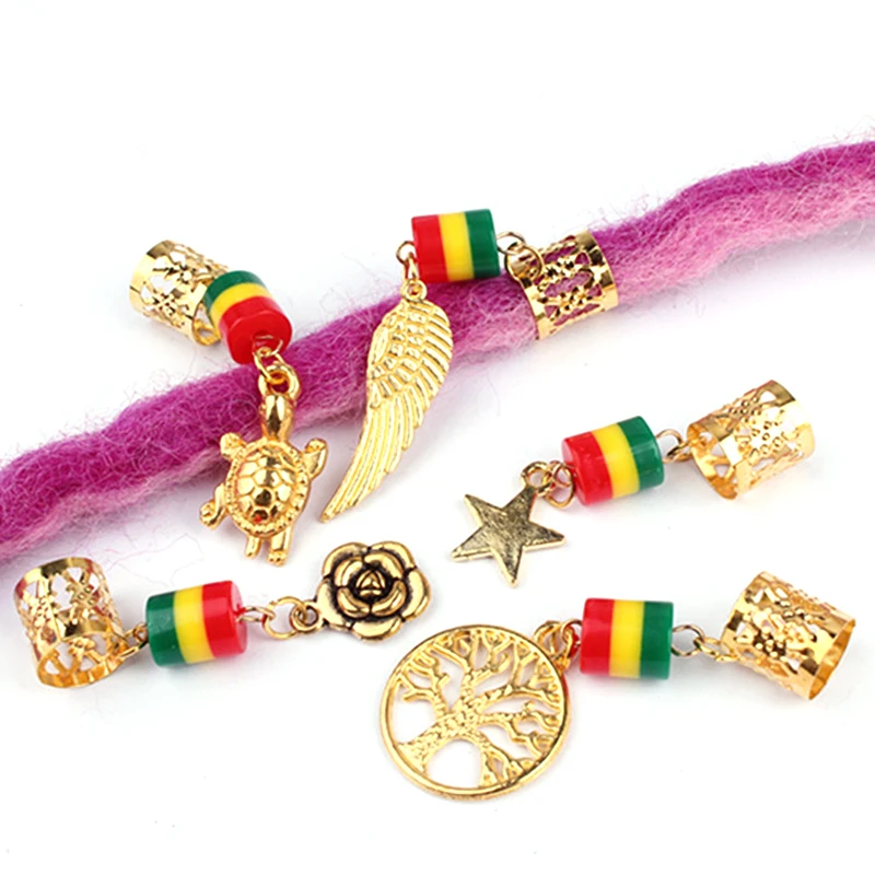 

5/10pcs/Pack Different 28 Styles Charms Hair Braid Dread Dreadlock Beads Clips Cuffs Rings Jewelry Dreadlock Clasps Accessories