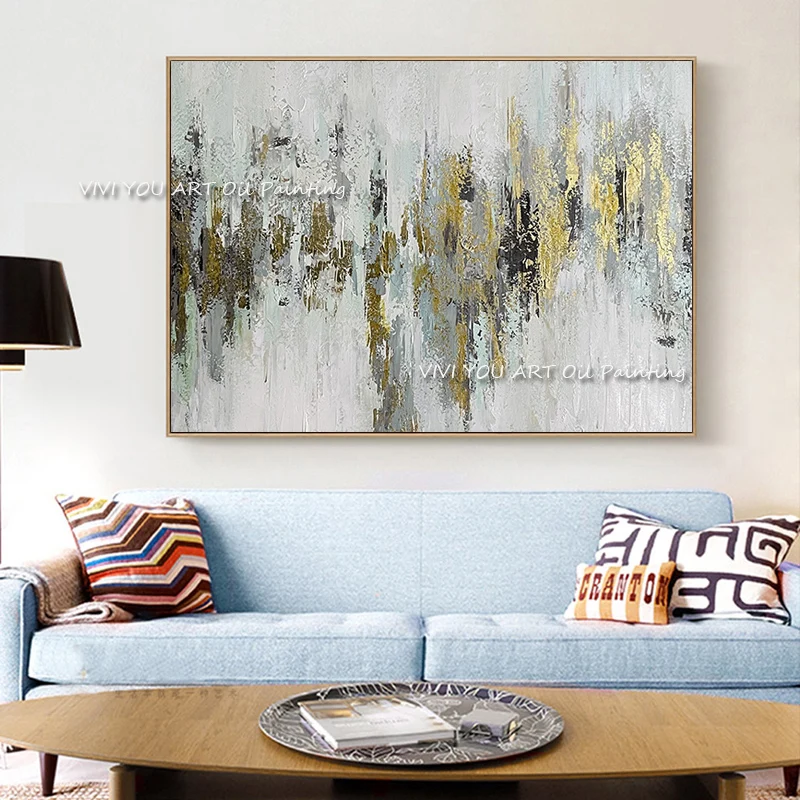 

Картина маслом на холсте, с изображением серого золота, ручная роспись 100%