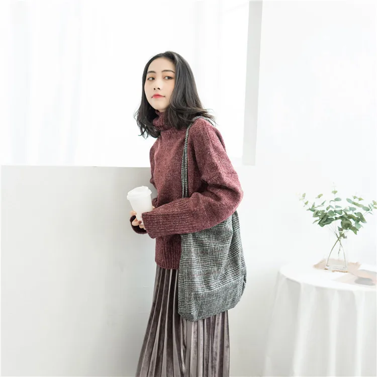 Осень-зима 2019 Женская шерстяная Холщовая Сумка через плечо винтажная клетчатая