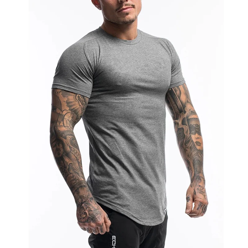 

New Men Short Sleeve Cotton t-shirt Summer Casual Fashion Gym Fitness Bodybuilding T shirt Male Slim Tees Tops Clothing