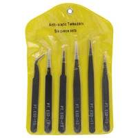 6pcs anti static esd stainless steel tweezers maintenance tools industrial curved straight tweezers repair tools
