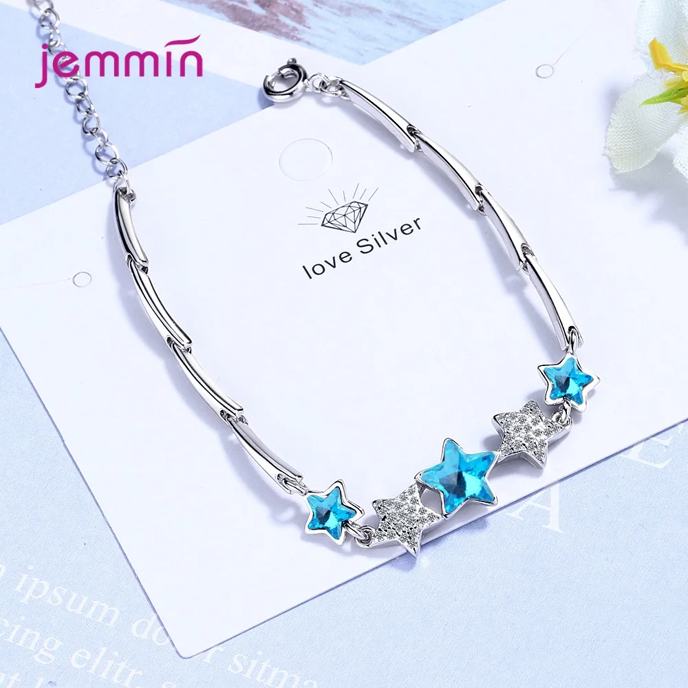 

Lovely Stars Pendant Hand Chain Genuine 925 Sterling Silver Bracelet With Sparkling Crystal Women Girls New Fashion Jewelry