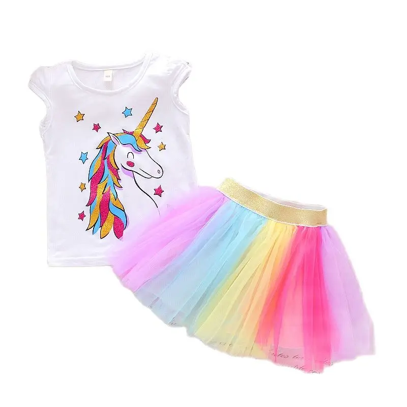 2021 Новое модное платье с единорогом для девочек детская одежда детские кружевные