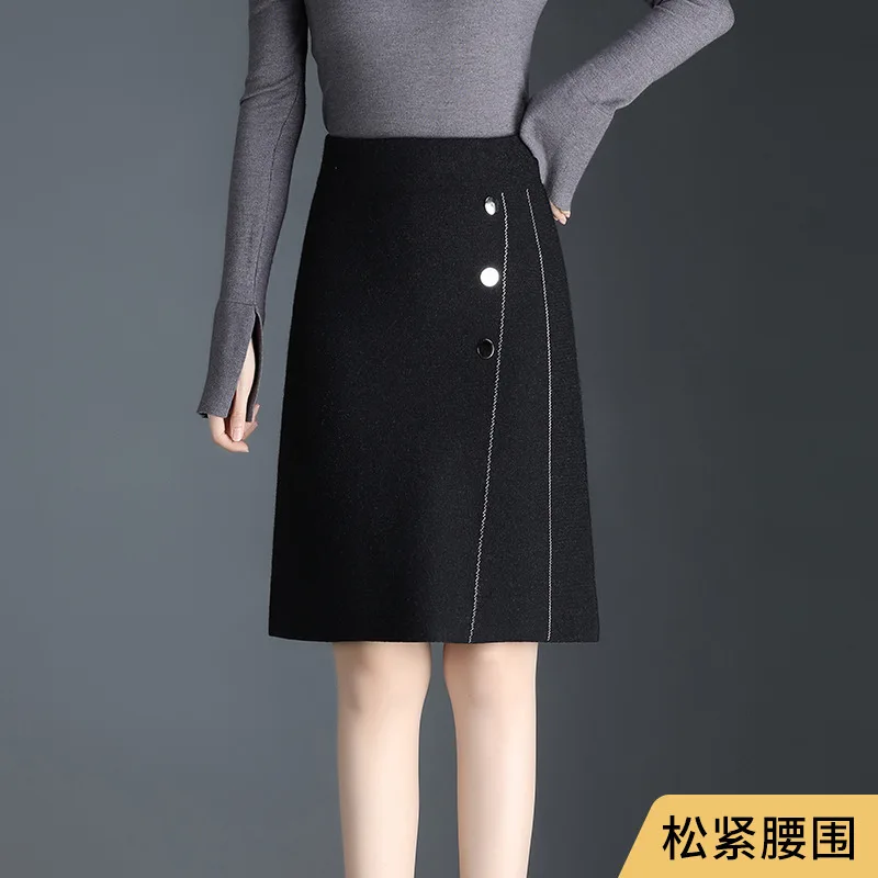 

Женская трикотажная юбка с высокой талией, Повседневная простая однотонная тонкая трапециевидная короткая юбка, Осень-зима 2021