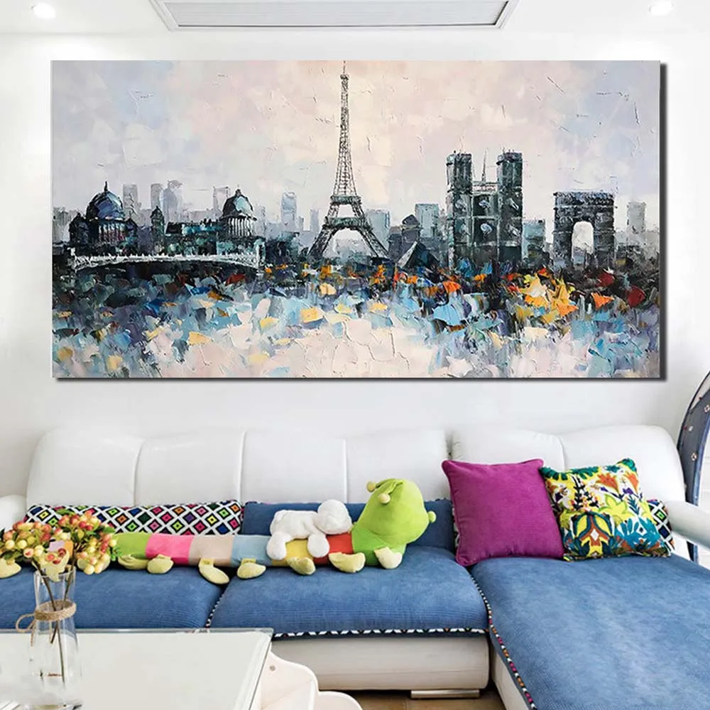 

Hand Painted Modern Impasto France Tower Landscape Oil Painting Canvas Living Room Home Landscape Picture Decor Drop Shipping