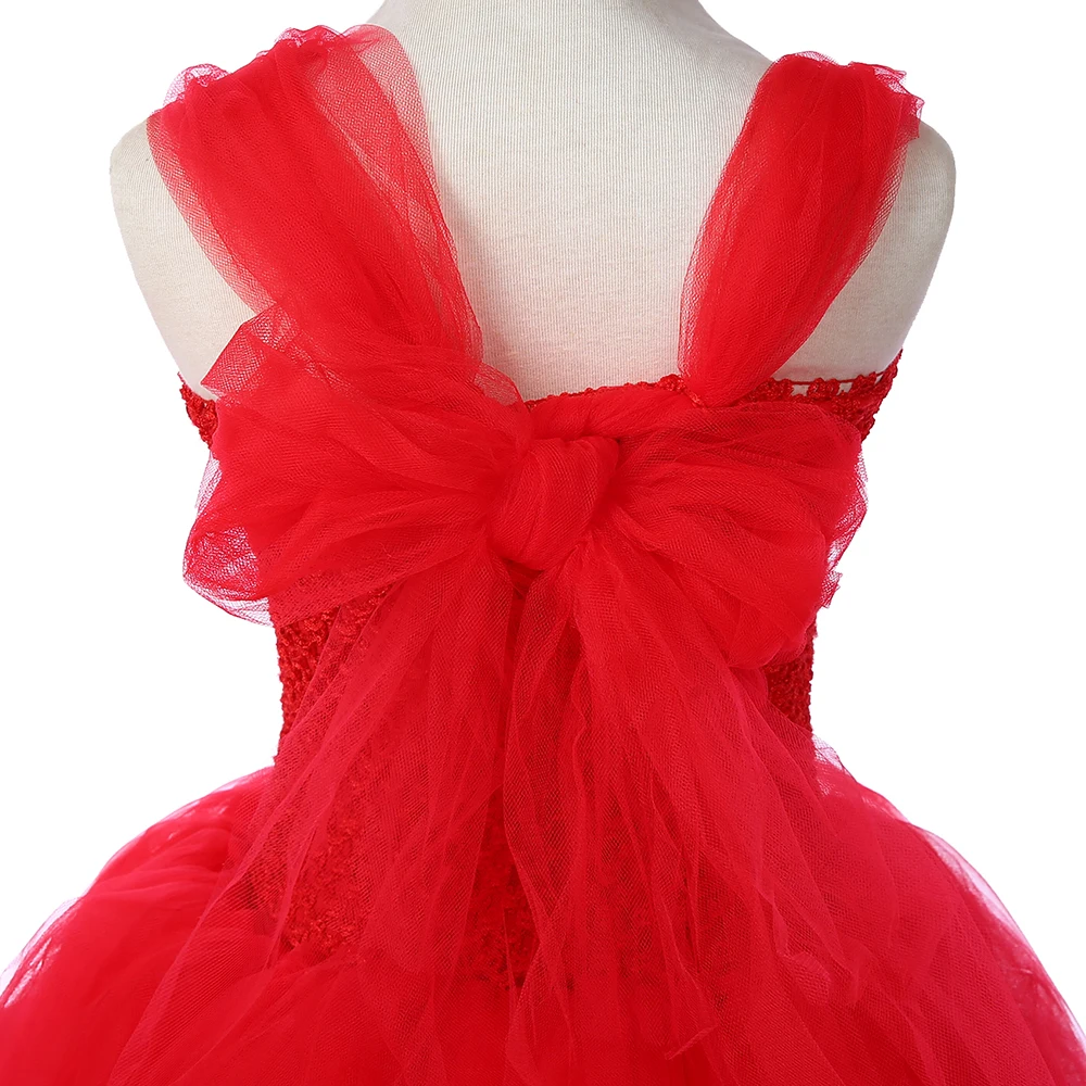 Red Princess Tutu Dress Ankle-Length Girl Kids Birthday Party Child Tulle Flower Dresses for Weddings Pageant Gown | Детская одежда и