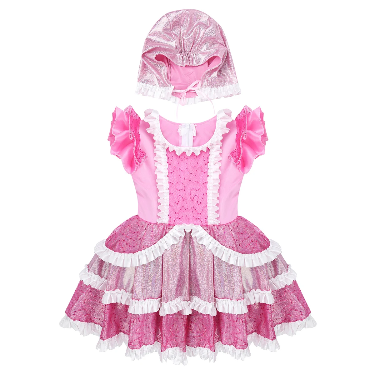 ChicTry/детское розовое платье принцессы с блестками и рюшами короткими рукавами