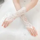 Белые короткие свадебные перчатки, женские свадебные перчатки без пальцев, элегантные стразы, белые кружевные перчатки для невесты, свадебные аксессуары
