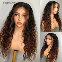 changjin deep wave lace front wigs ombre brazilian remy human hair honey brown colored glueless pre plucked perruque for women