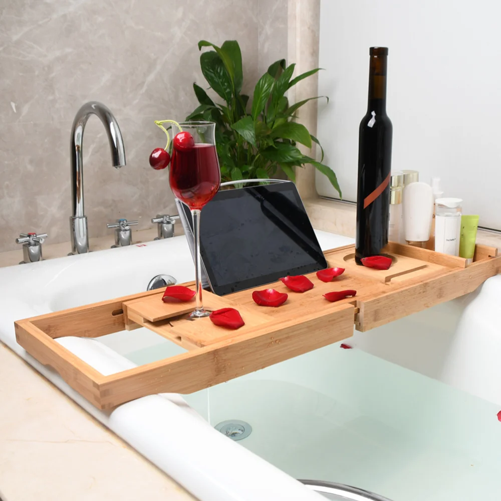 

1pc Telescopic Bathtub Rack Bamboo Bath Serving Tray Bathroom Bathtub Shelf