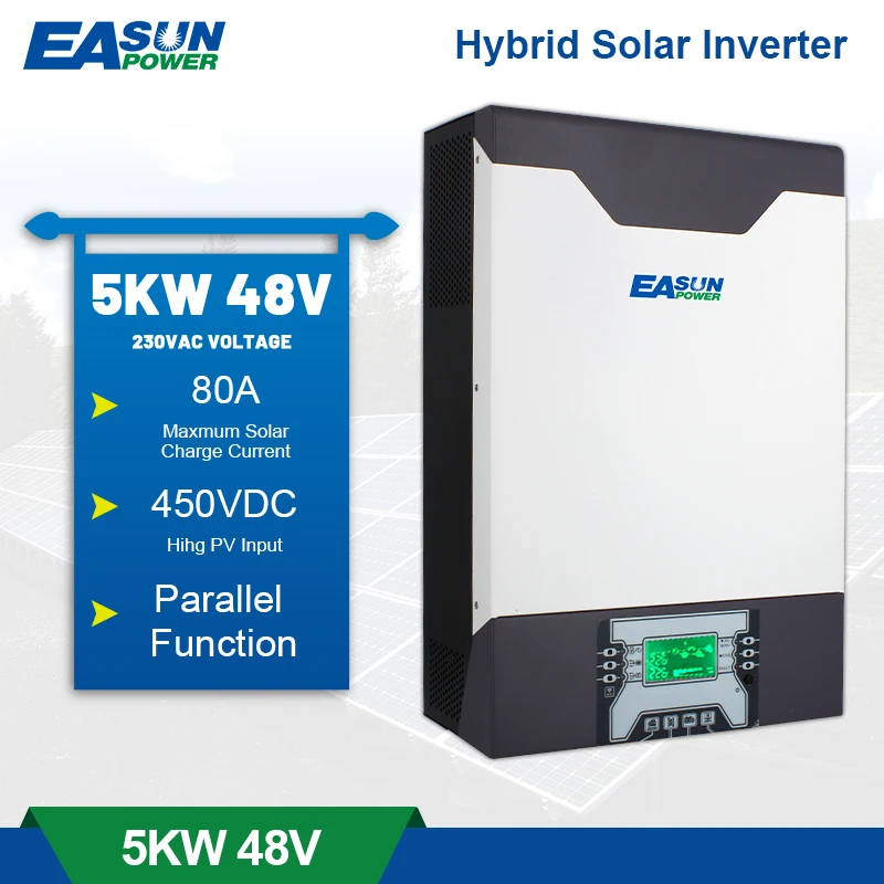 

Solar Inverter 5000W 5Kva 500Vdc PV 80A MPPT Parallel Inverter 230V 48V Pure Sine Wave Hybrid Inverter Battery Charger